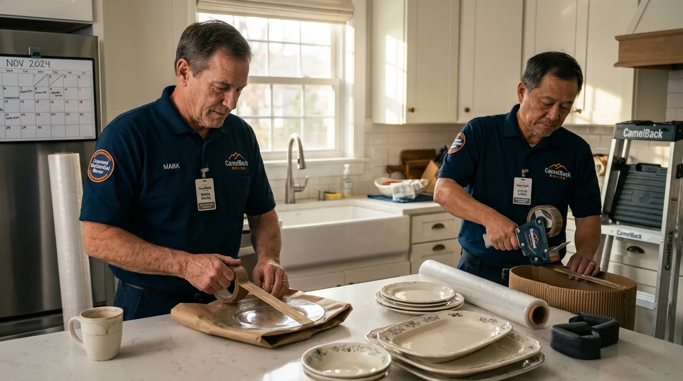 Professional crew packing kitchen dishware in Willows, CA